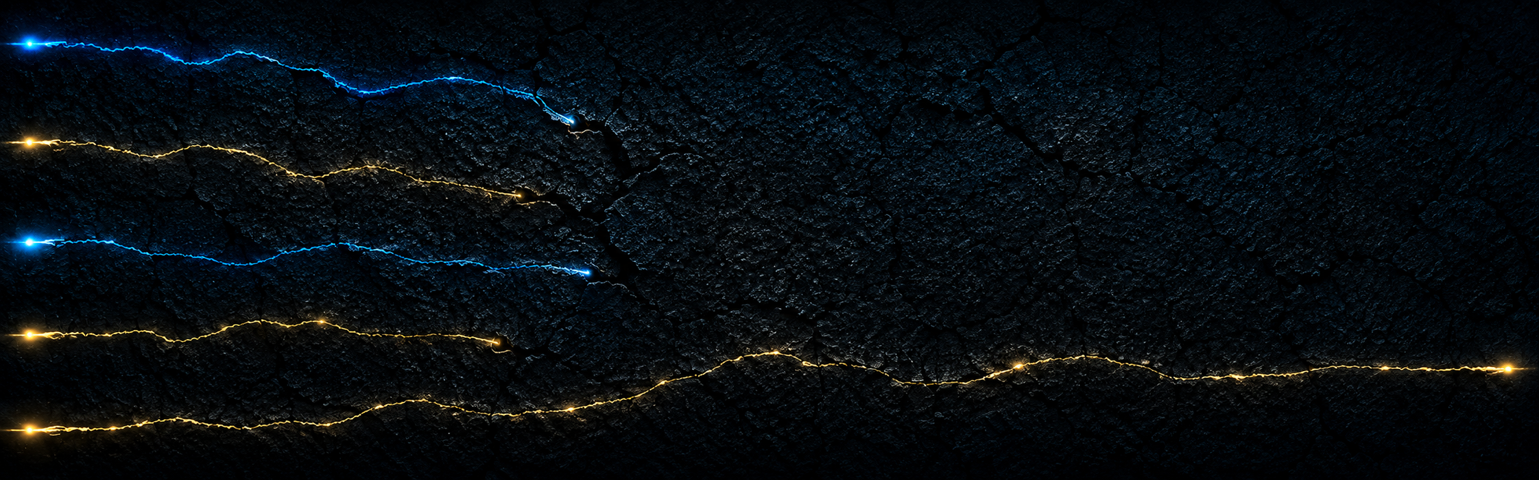 Branching blue and gold lines narrow into a single path across a dark field.