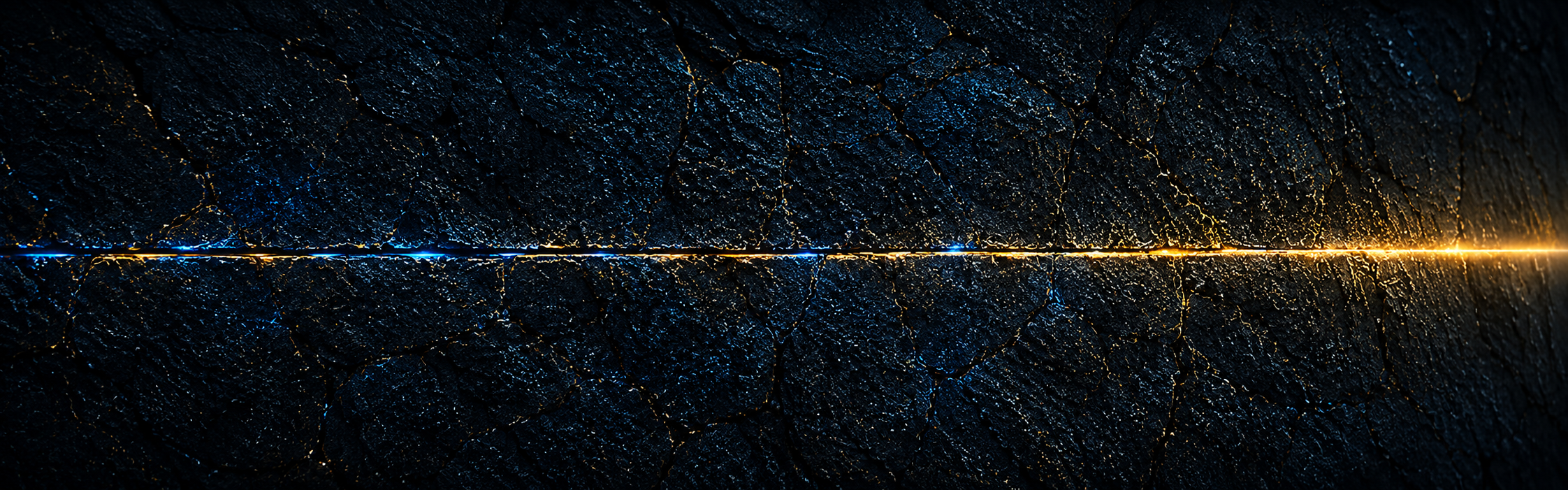 Parallel blue and gold branching lines run across a dark textured field.